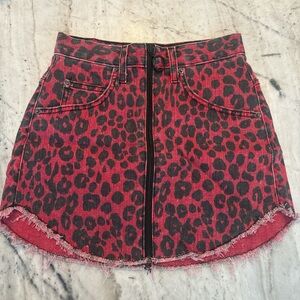 LF Carmar Denim Red cheetah print mini skirt